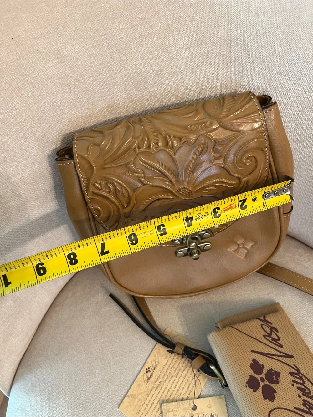 Patricia Nash Tan Floral Tooled Leather Crossbody Bag
